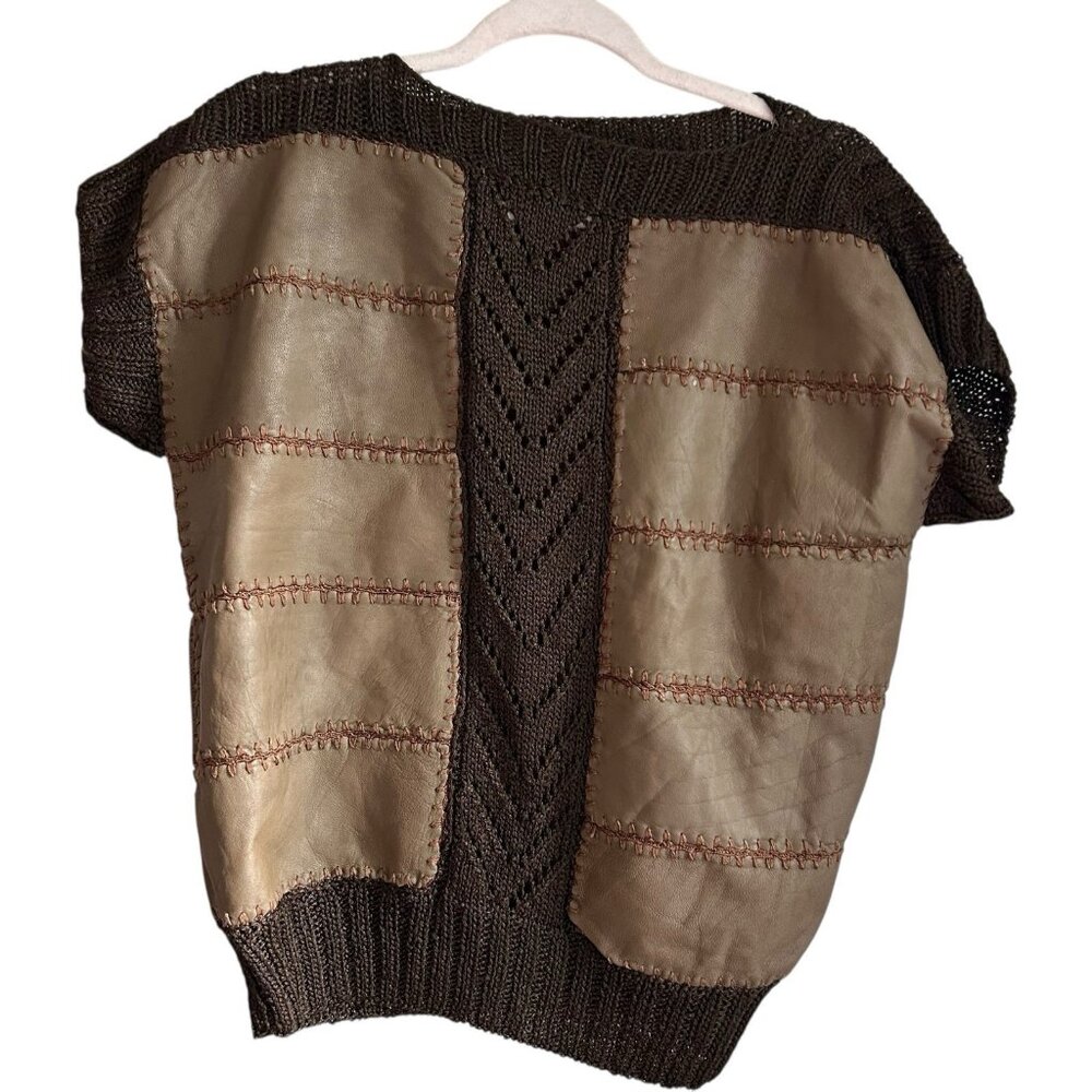 Vintage leather wool knit top brown size large  Steampunk Grunge festival